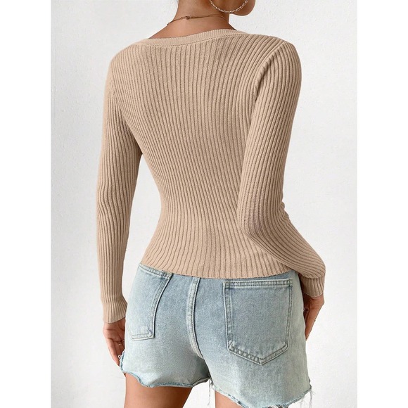 minimalist Ribbed Knit Button down Cropped Cardigan sweater black - Picture 11 of 11